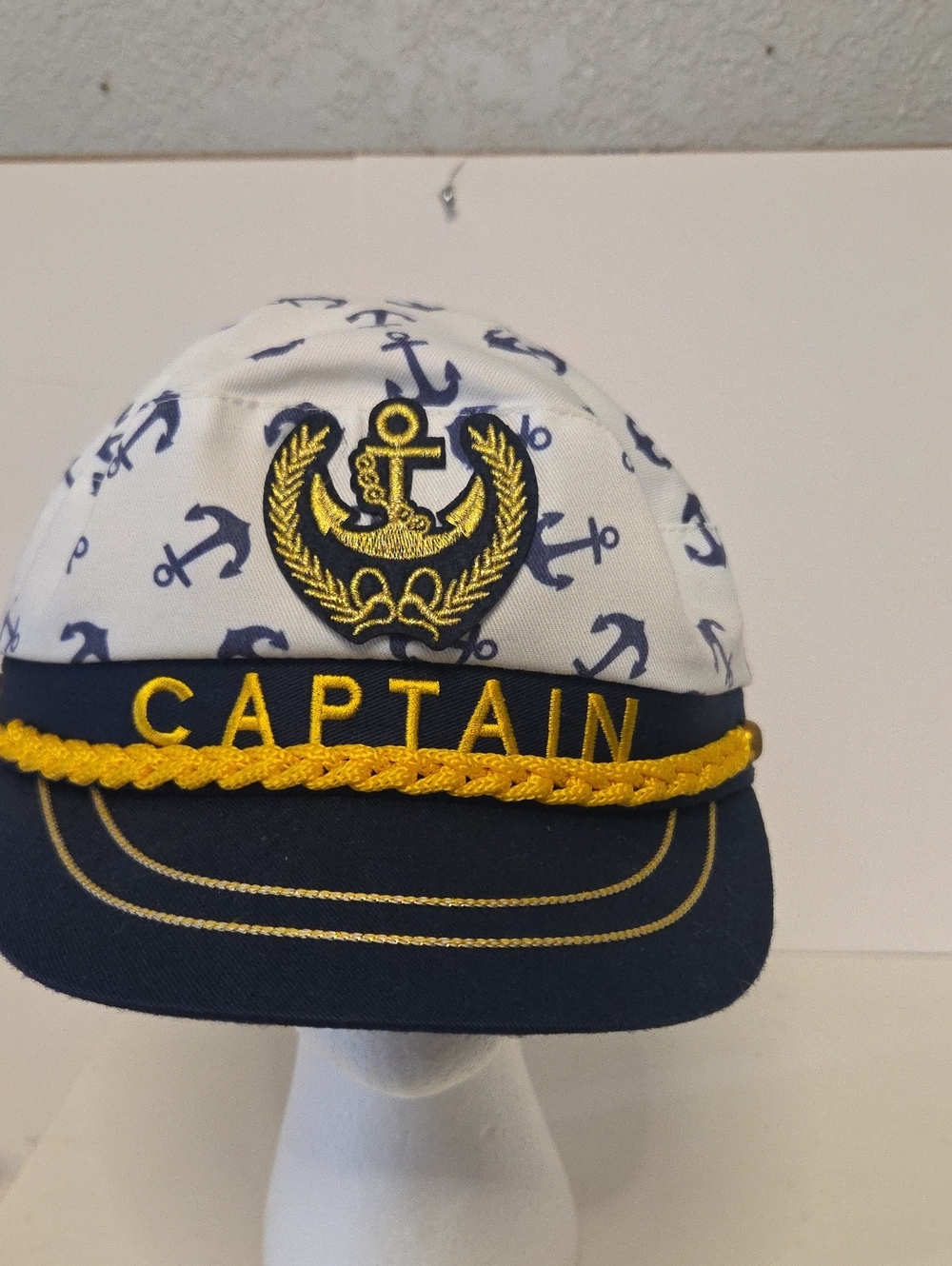 Captain Mens Nautical Hat - Navy & White with Gold Trim